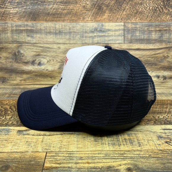 New York Yankees Mens Trucker Hat Navy Snapback World Champions Vintage Logo Cap - Picture 4 of 8